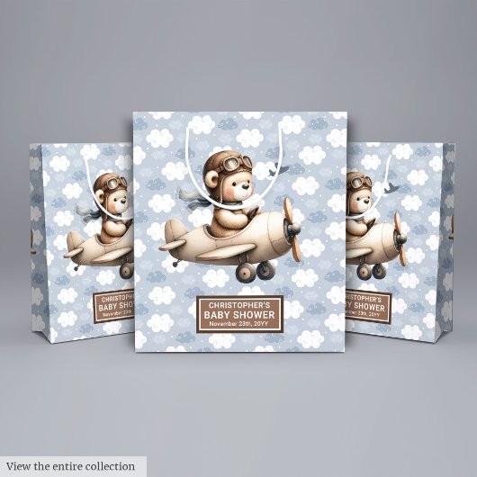  Vliegtuig Teddy Bear Baby shower Gift Bag Medium Cadeauzakje