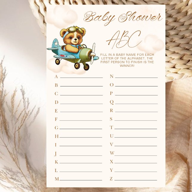 Vliegtuig Teddy Bear Baby shower spel ABC (Airplane Teddy Bear Baby Shower Game ABC)