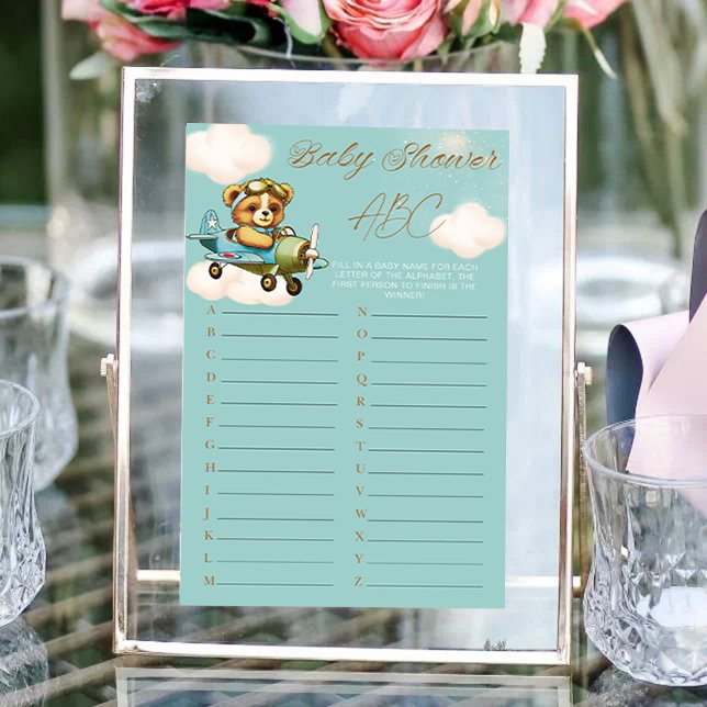 Vliegtuig Teddy Bear Baby shower spel ABC (Airplane Teddy Bear Baby Shower Game ABC)