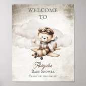 Vliegtuig Teddy Bear Baby shower Welkomstbord Poster (Voorkant)