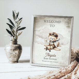 Vliegtuig Teddy Bear Baby shower Welkomstbord Poster