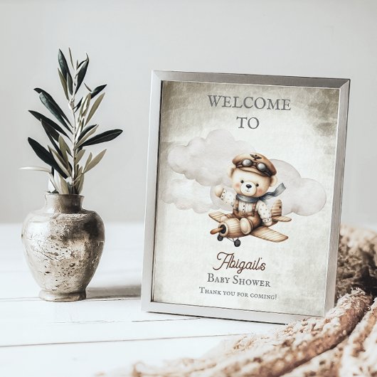 Vliegtuig Teddy Bear Baby shower Welkomstbord Poster