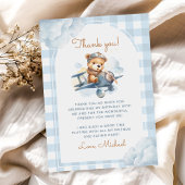 Vliegtuig Teddy Bear Blue 1st Birthday Bedankkaart