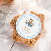 Vliegtuig Teddy Bear Blue 1st Birthday Ronde Sticker