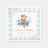 Vliegtuig Teddy Bear Blue 1st Birthday Servet (Voorkant)