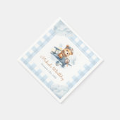 Vliegtuig Teddy Bear Blue 1st Birthday Servet (Hoek)
