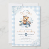 Vliegtuig Teddy Bear Blue Time vliegt Verjaardag Kaart (Voorkant)