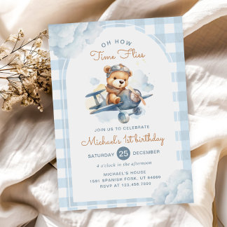 Vliegtuig Teddy Bear Blue Time vliegt Verjaardag Kaart