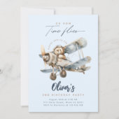 Vliegtuig Teddy Bear Blue Time vliegt Verjaardag Kaart (Voorkant)