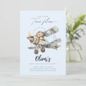 Vliegtuig Teddy Bear Blue Time vliegt Verjaardag Kaart (Staand voorkant)