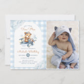 Vliegtuig Teddy Bear Blue Time vliegt verjaardagsf Kaart (Voorkant)