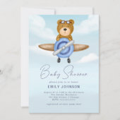 Vliegtuig Teddy Bear Boy Baby shower Uitnodiging (Voorkant)