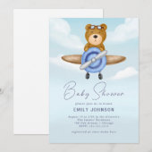 Vliegtuig Teddy Bear Boy Baby shower Uitnodiging (Voorkant / Achterkant)
