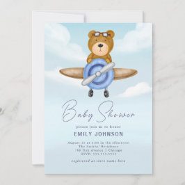 Vliegtuig Teddy Bear Boy Baby shower Uitnodiging
