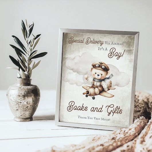Vliegtuig Teddy Bear Douche Favorieten teken Poster