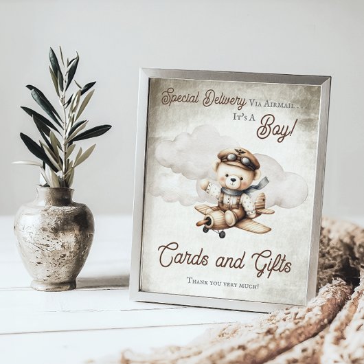 Vliegtuig Teddy Bear Douche Kaarten en geschenken  Poster