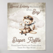 Vliegtuig Teddy Bear Douche Luier Raffle Teken Poster (Voorkant)