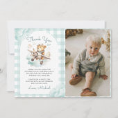 Vliegtuig Teddy Bear Pastel 1e verjaardag foto Bedankkaart (Voorkant)
