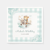 Vliegtuig Teddy Bear Pastel Gingham 1e verjaardag Servet (Voorkant)
