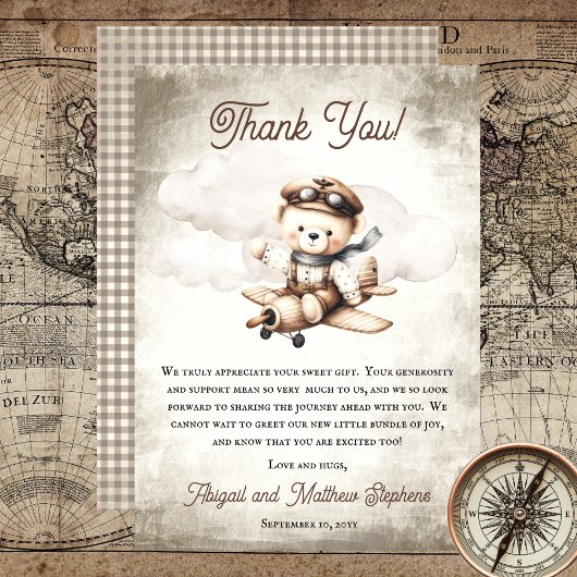 Vliegtuig Teddy Bear Special Delivery Baby shower Bedankkaart