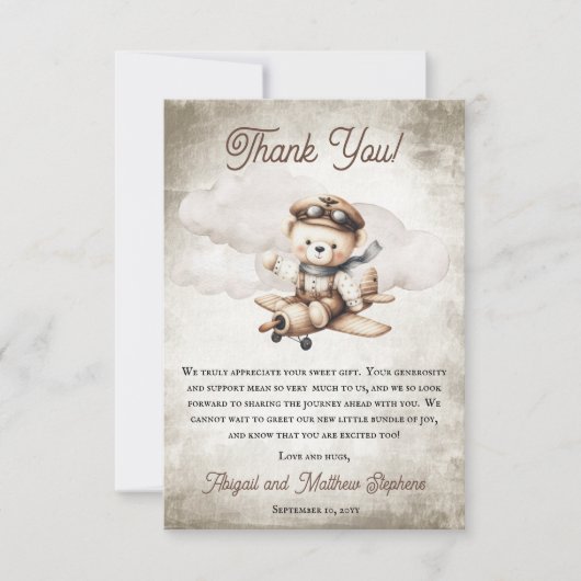 Vliegtuig Teddy Bear Special Delivery Baby shower Bedankkaart (Voorkant)