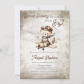 Vliegtuig Teddy Bear Special Delivery Baby shower Kaart (Voorkant)