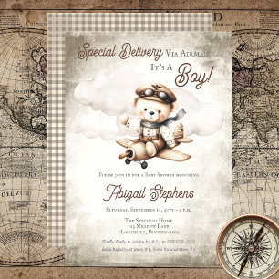 Vliegtuig Teddy Bear Special Delivery Baby shower Kaart