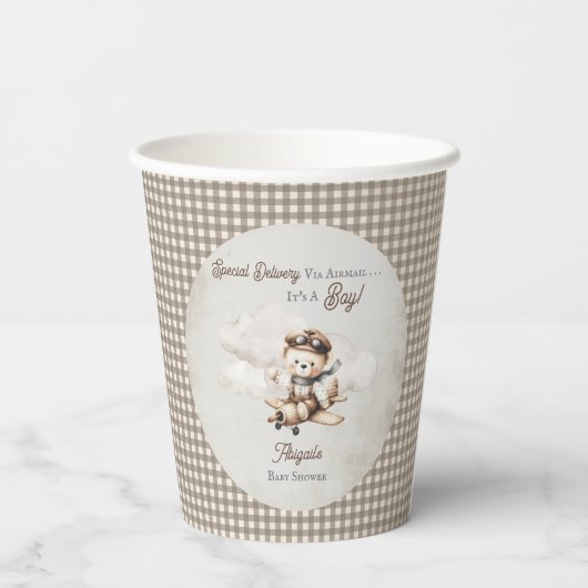 Vliegtuig Teddy Bear Special Delivery Baby shower Papieren Bekers (Achterkant)