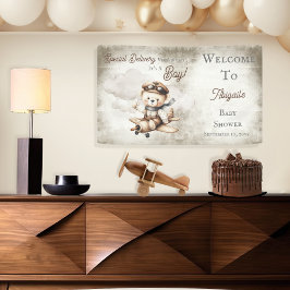 Vliegtuig Teddy Bear Special Delivery Baby shower Spandoek