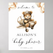 Vliegtuig teddybeer baby shower welkomstbord poster (Voorkant)