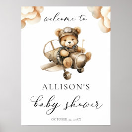 Vliegtuig teddybeer baby shower welkomstbord poster