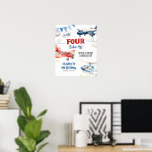 Vliegtuig Thema Jongen 4e Verjaardag Welkom Bord Poster (Thuiskantoor)