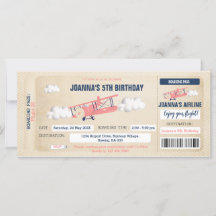 Vliegtuig Ticket Birthday Uitnodiging voor een mei