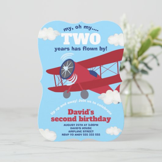 Vliegtuig TWEE JAAR gevlogen jongen 2e verjaardag Kaart (Staand voorkant)