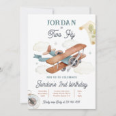 vliegtuig twee vliegen reizen 2e verjaardagsfeest kaart (Voorkant)