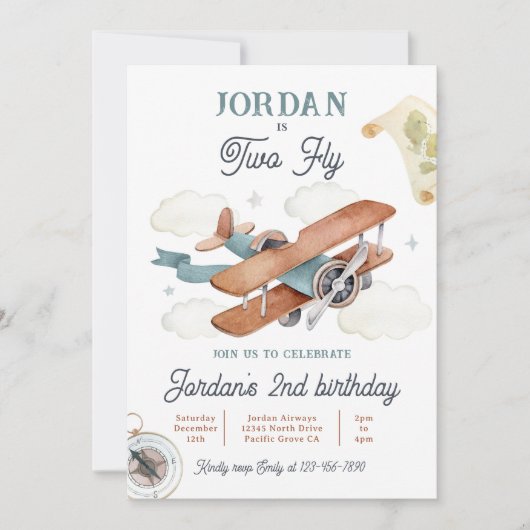 vliegtuig twee vliegen reizen 2e verjaardagsfeest kaart (Voorkant)