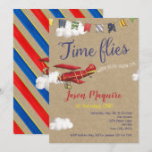 Vliegtuig Uitnodiging, 1e Verjaardag voor Jongen Kaart (Voorkant / Achterkant)