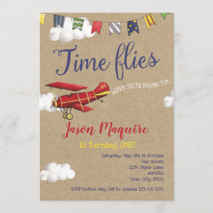  Vliegtuig Uitnodiging, 1e Verjaardag voor Jongen Kaart