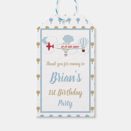 Vliegtuig/ Up and Away Verjaardag Labels Cadeaulabel (Voorkant)