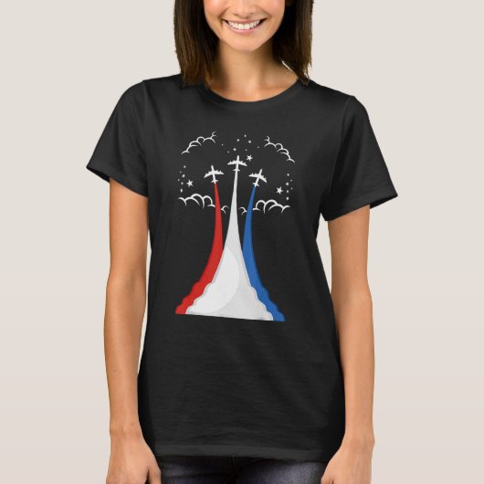 Vliegtuig Usa 4 juli Amerikaanse vlag T-shirt (Voorkant)
