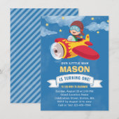 Vliegtuig van Cute Boy 1st Birthday Party Kaart (Voorkant / Achterkant)