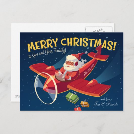 vliegtuig van de kerstman feestdagenkaart (Voorkant / Achterkant)