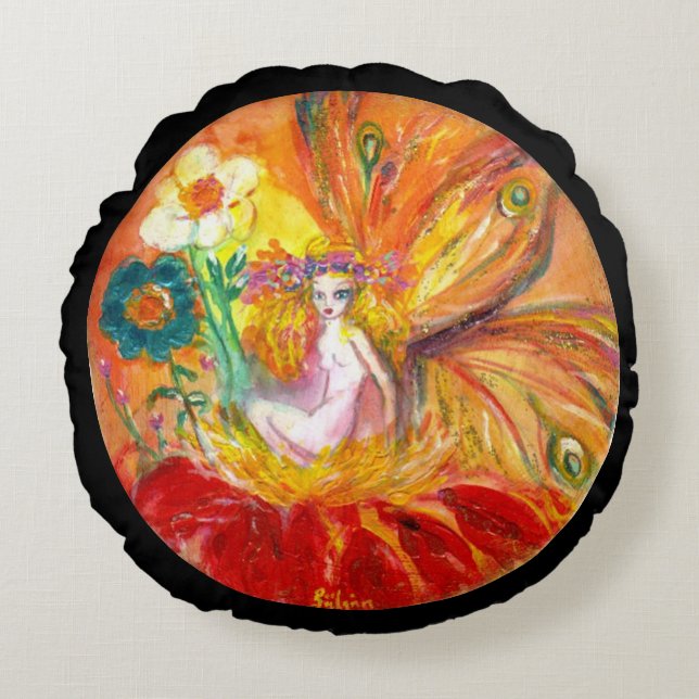 VLIEGTUIG VAN DE STROMEN, Zwarte Fantastisch Rond Kussen (Voorkant)