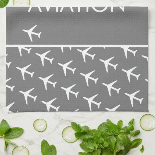 Vliegtuig van het witte-vliegveld Funky Pilot Theedoek (Gevouwen)