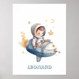 Vliegtuig van kleine astronaut poster