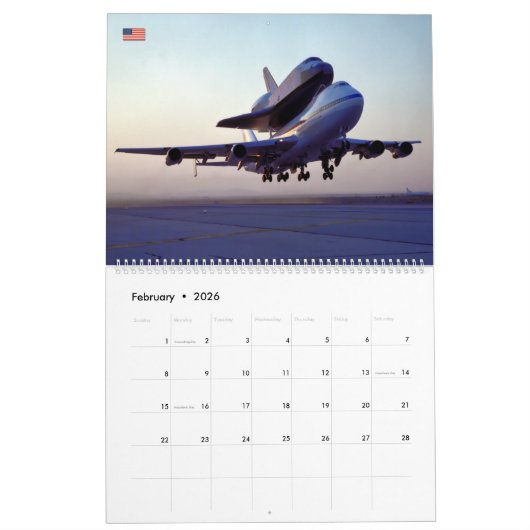 Vliegtuig van spaceshuttle-drager kalender (Feb 2026)