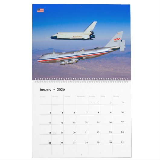 Vliegtuig van spaceshuttle-drager kalender (Jan 2026)