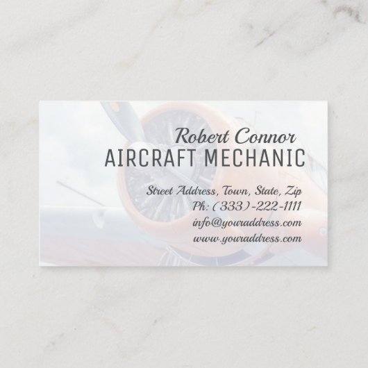 Vliegtuig van vliegtuigmotor Visitekaartje (Achterkant)