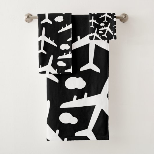 Vliegtuig van zwarte vliegvliegtuigen bad handdoek (Insitu)