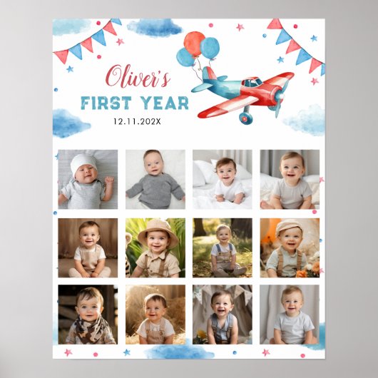 Vliegtuig Verjaardag Foto Mijlpaal teken Poster (Voorkant)